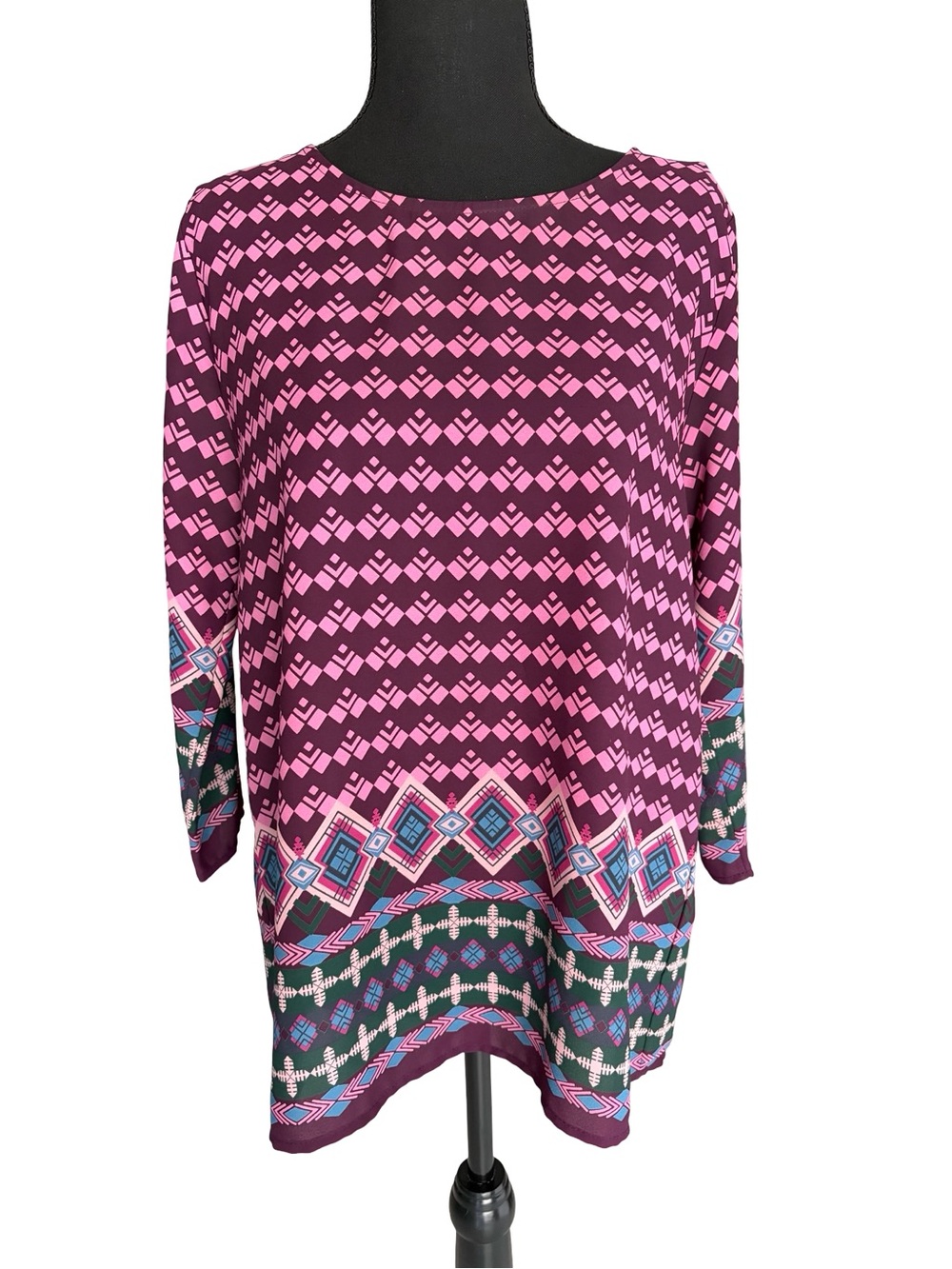 Everly Pink and Green Geometric Border-Print Tunic